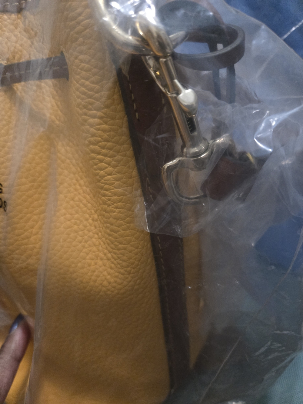 Dooney & Bourke Mustard Yellow Leather Drawstring Hobo with Dark Brown Straps - Picture 4 of 16